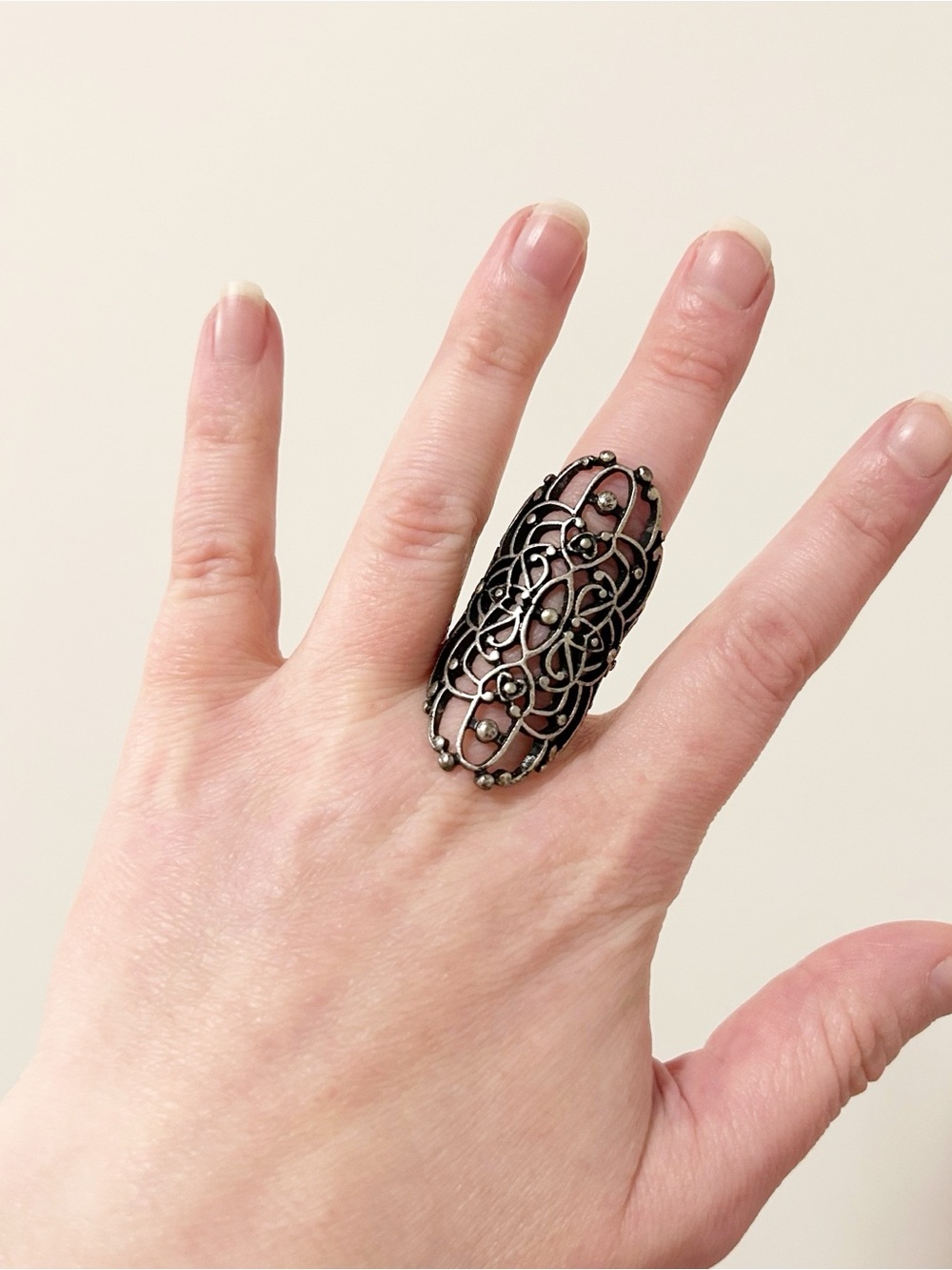 Large filigree statement Ring Full Finger Whimsigoth Dark Romance Victorian boho
